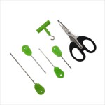 Set de 6 piese pentru pescuit, Regal Fish, crosete, burghiu, foarfeca, knot puller, culoare verde